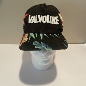 Vintage Valvoline Hat Black Floral Hawaiian‎ Print Snapback USA Made